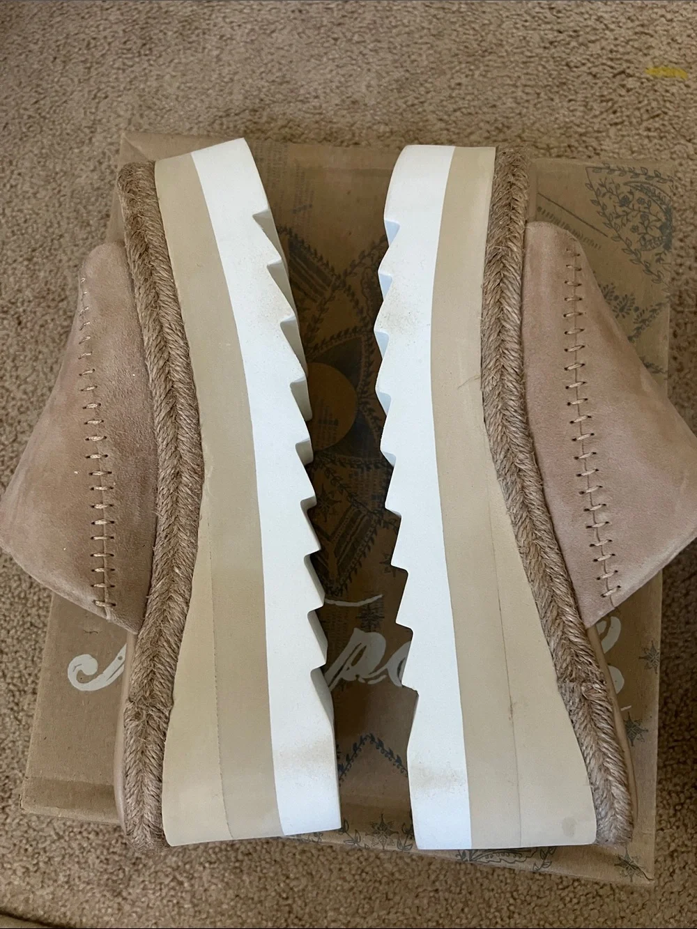 Free People Beige Suede Slide Platform Sandals